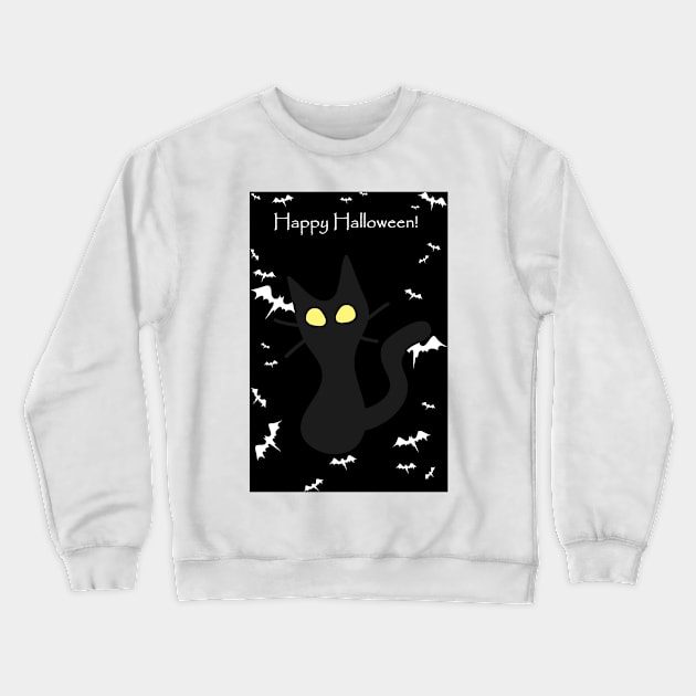 "Happy Halloween" Spooky Tiny Halloween Kitten Crewneck Sweatshirt by saradaboru